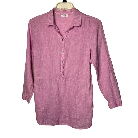 J. Jill Love Linen | Pink Linen Pullover Long Sleeve Tunic Top, Small - Picture 1 of 11